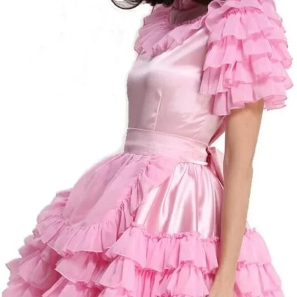 Plus Size Light Pink Maid Uniform Costume - Elegant Satin with Lockable  Design